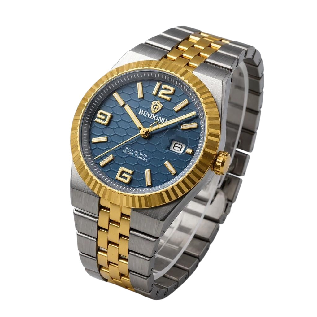 BIBOND 40MM DAY-OFFICE - Montre à Quartz pour Homme en Acier Inoxydable
