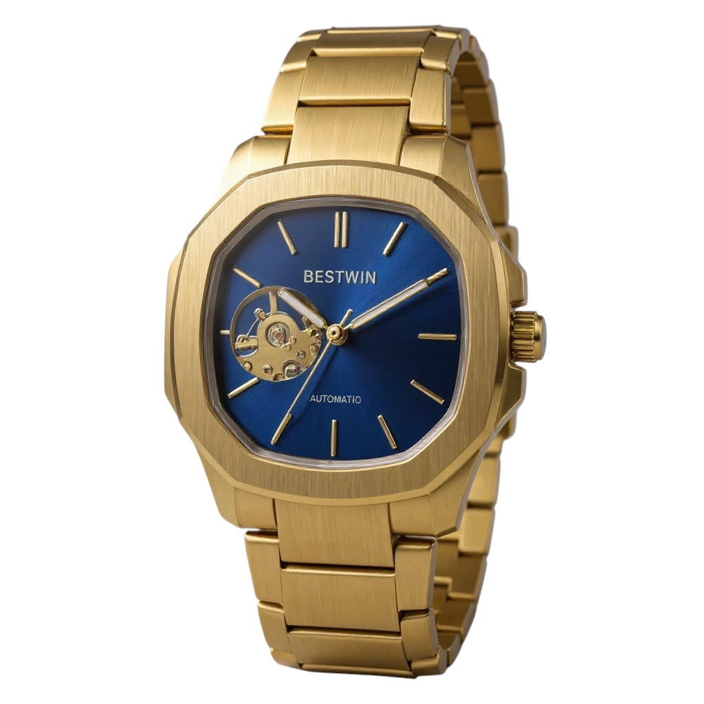 BLOLING - Montre Squelette pour Homme à Cadran Bleu