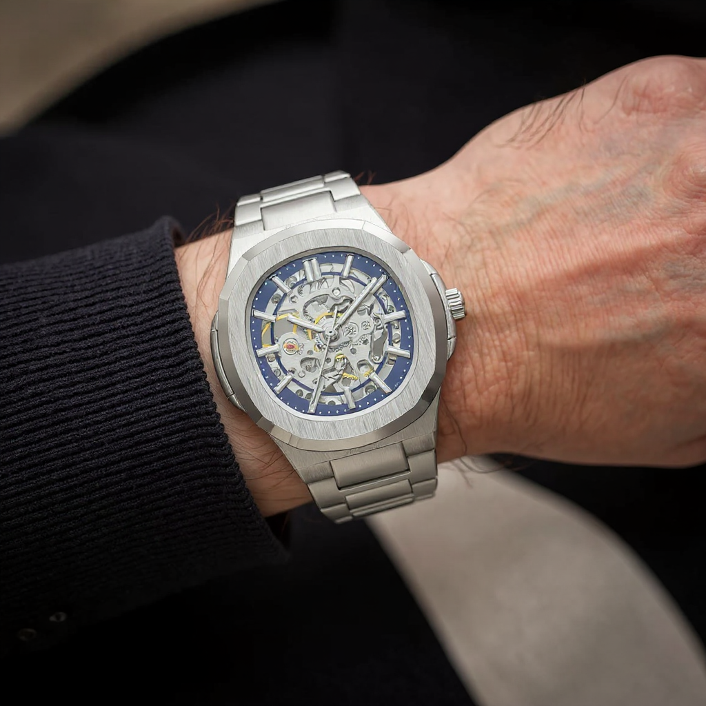 ASPHALTE - Montre Squelette pour Homme en Acier Inoxydable