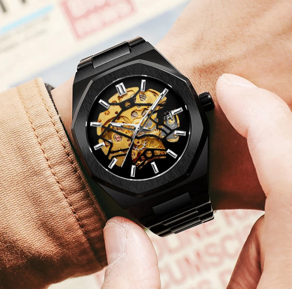 VENTLAR II - Montre Squelette pour Homme Automatique Noire