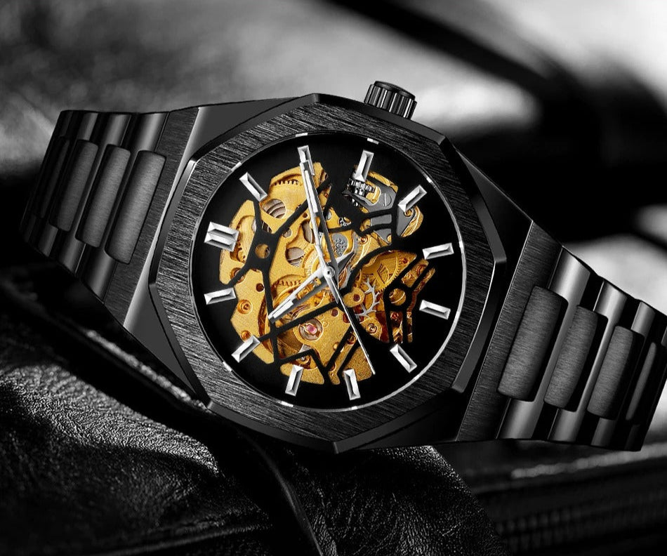 VENTLAR II - Montre Squelette pour Homme Automatique Noire