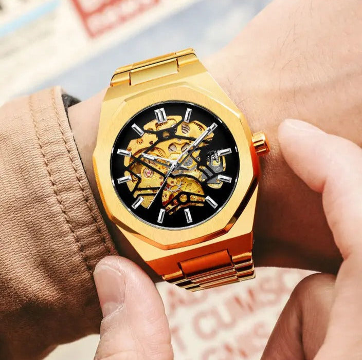 VENTLAR III - Montre Squelette pour Homme Automatique Doré