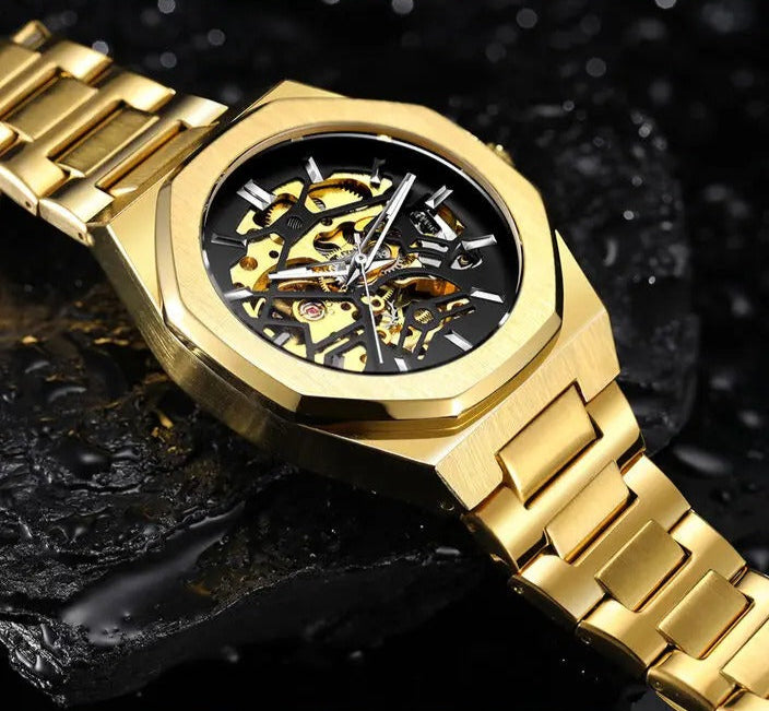 VENTLAR III - Montre Squelette pour Homme Automatique Doré