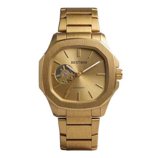BLOLING - Montre Squelette pour Homme à Cadran en Or
