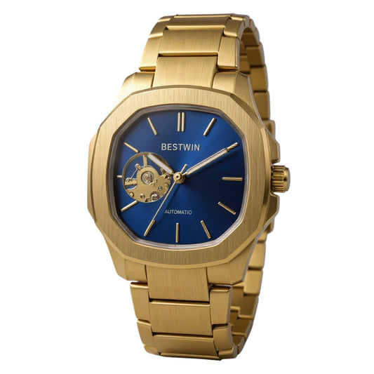 BLOLING - Montre Squelette pour Homme à Cadran Bleu